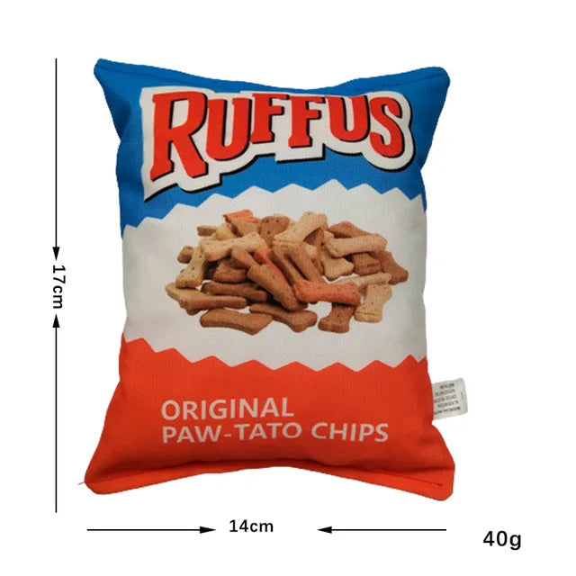 Plush Potato Chip Bag Dog Toy | Interactive Squeaky & Crinkle Toy