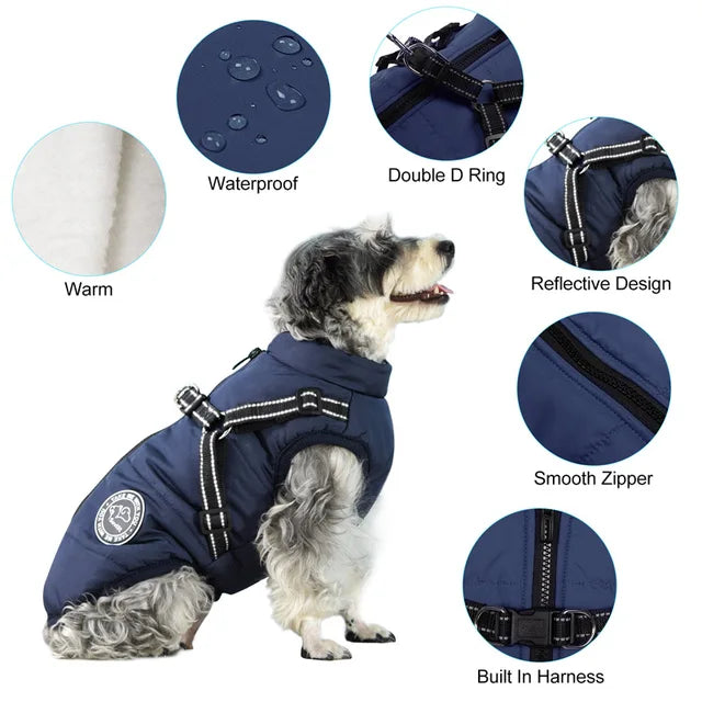 Warm Fleece-Lined Waterproof Dog Jacket for Winter | Built-in Harness & Reflective Trim