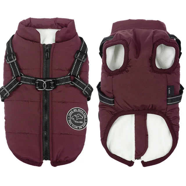 Warm Fleece-Lined Waterproof Dog Jacket for Winter | Built-in Harness & Reflective Trim