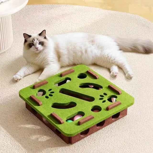 Cat Puzzle Feeder Maze Box | Felt Slow Feeder for Mental Stimulation & Play