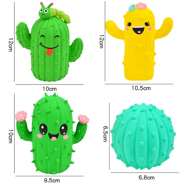 Squeaky Cactus Dog Chew Toy | TPR Rubber Dental Cleaning for Small Dogs