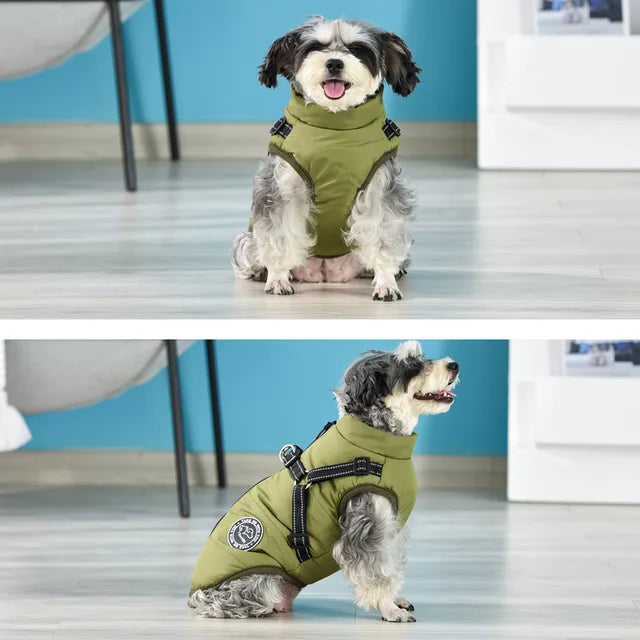 Warm Fleece-Lined Waterproof Dog Jacket for Winter | Built-in Harness & Reflective Trim