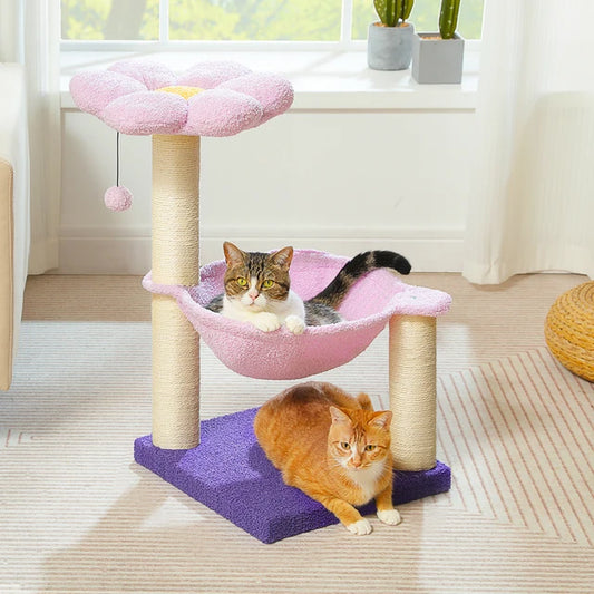 Cute Flower Cat Tree: Multi-Level Tower with Hammock & Sisal Scratching Post