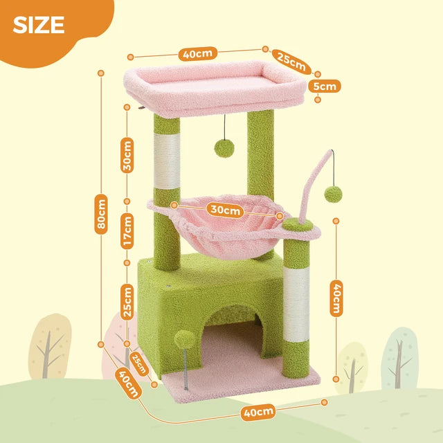 Cactus Cat Tree Tower (32"): 4-in-1 Condo, Hammock & Sisal Scratching Post