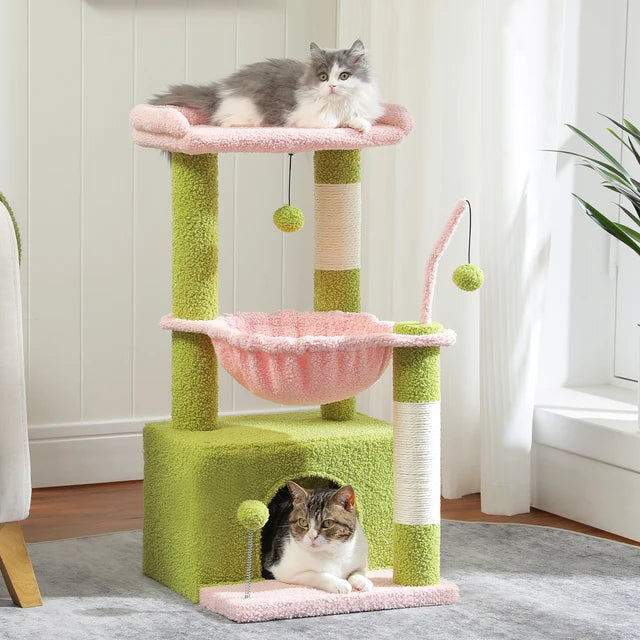 Cactus Cat Tree Tower (32"): 4-in-1 Condo, Hammock & Sisal Scratching Post
