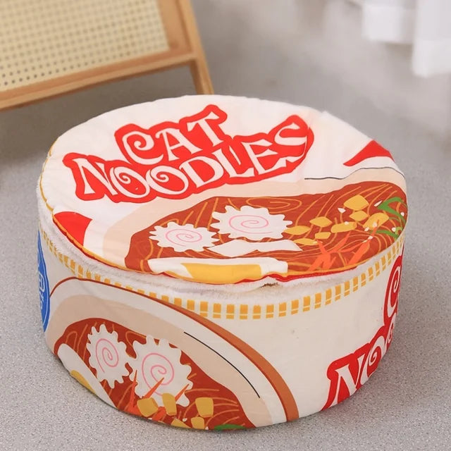 Viral Ramen Noodle Bowl Cat Bed | Cozy Plush Semi-Enclosed Winter Pet Nest