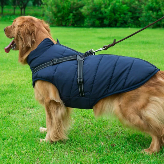 Warm Fleece-Lined Waterproof Dog Jacket for Winter | Built-in Harness & Reflective Trim
