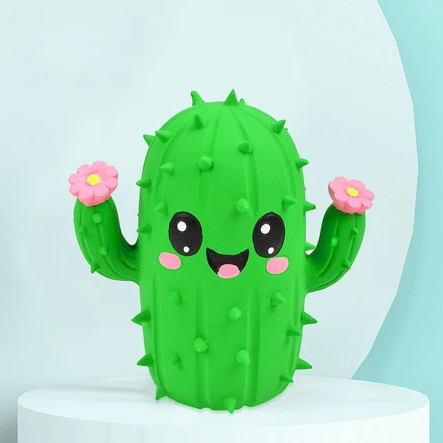 Squeaky Cactus Dog Chew Toy | TPR Rubber Dental Cleaning for Small Dogs
