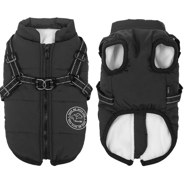 Warm Fleece-Lined Waterproof Dog Jacket for Winter | Built-in Harness & Reflective Trim