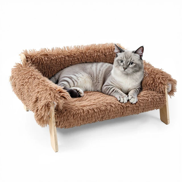 Elevated Cat Sofa for Joint Relief | Modern Plush Kitten Couch with Washable Cushion