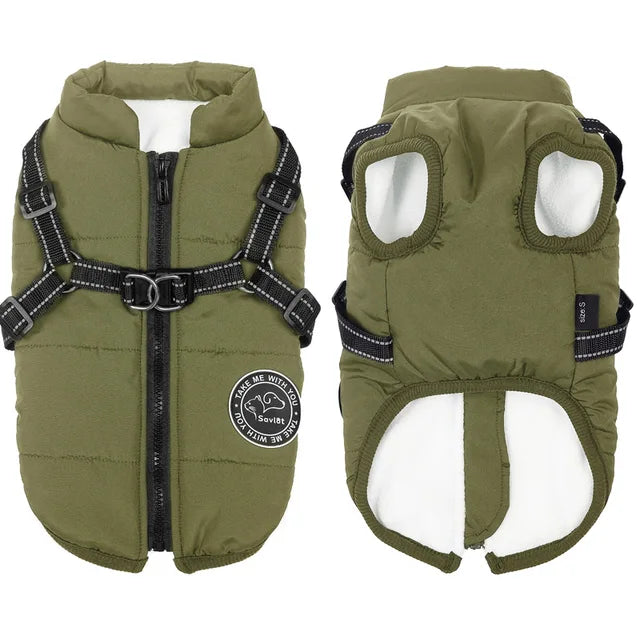 Warm Fleece-Lined Waterproof Dog Jacket for Winter | Built-in Harness & Reflective Trim