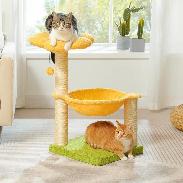 Cute Flower Cat Tree: Multi-Level Tower with Hammock & Sisal Scratching Post