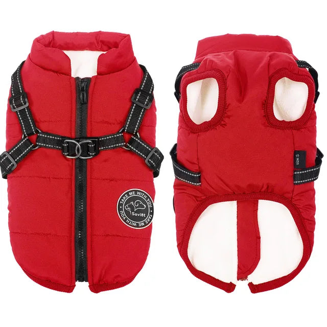 Warm Fleece-Lined Waterproof Dog Jacket for Winter | Built-in Harness & Reflective Trim