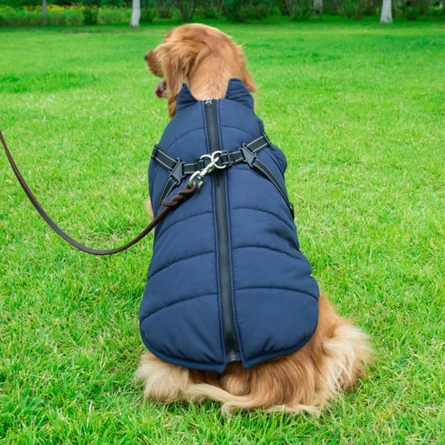 Warm Fleece-Lined Waterproof Dog Jacket for Winter | Built-in Harness & Reflective Trim