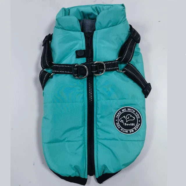 Warm Fleece-Lined Waterproof Dog Jacket for Winter | Built-in Harness & Reflective Trim