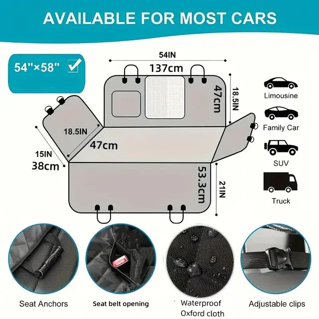 Waterproof Dog Car Seat Cover Hammock | Heavy-Duty, Scratch-Proof Backseat Protector