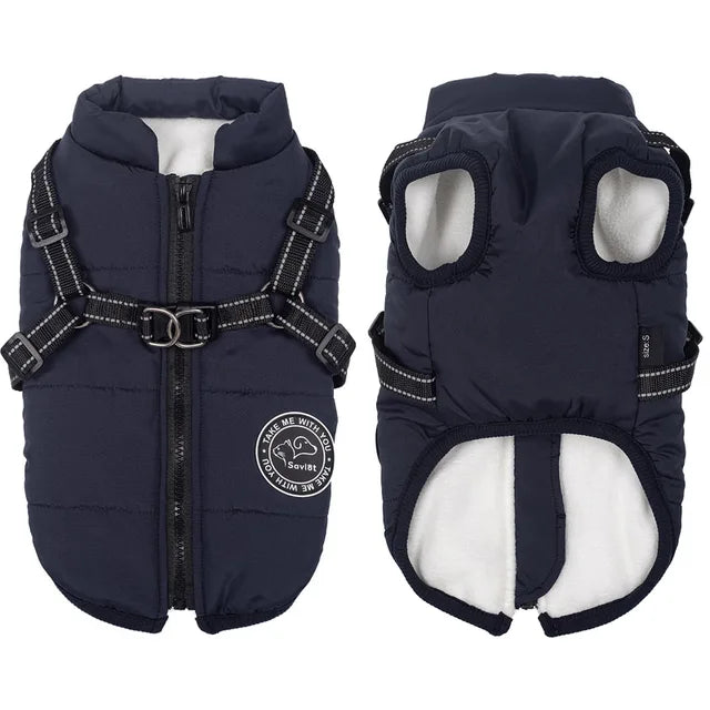 Warm Fleece-Lined Waterproof Dog Jacket for Winter | Built-in Harness & Reflective Trim