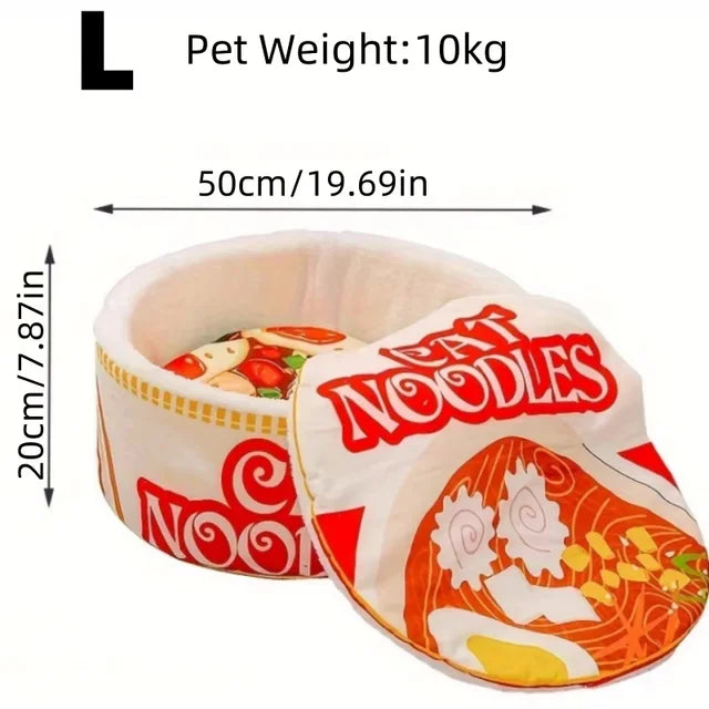 Viral Ramen Noodle Bowl Cat Bed | Cozy Plush Semi-Enclosed Winter Pet Nest
