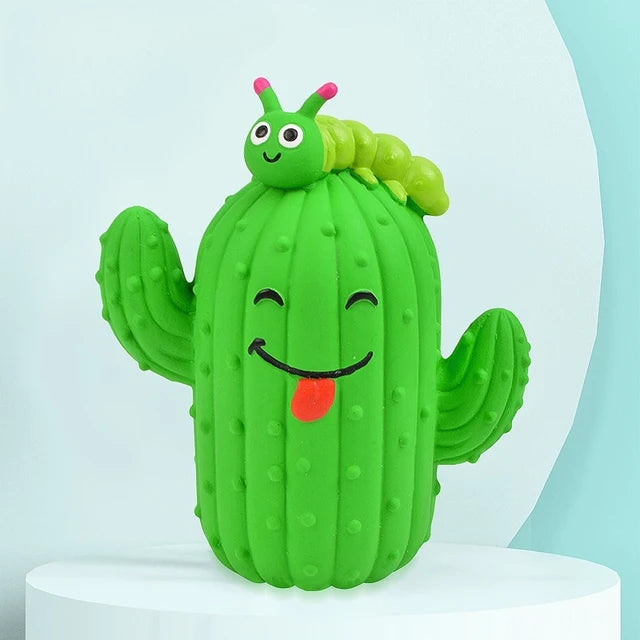 Squeaky Cactus Dog Chew Toy | TPR Rubber Dental Cleaning for Small Dogs