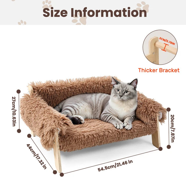 Elevated Cat Sofa for Joint Relief | Modern Plush Kitten Couch with Washable Cushion