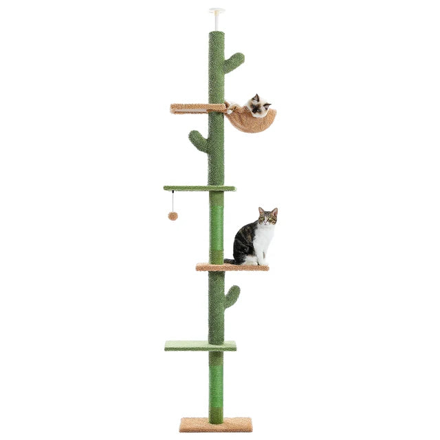 Floor-to-Ceiling Cat Tower: Adjustable 5-Tier Cactus Sisal Scratching Post