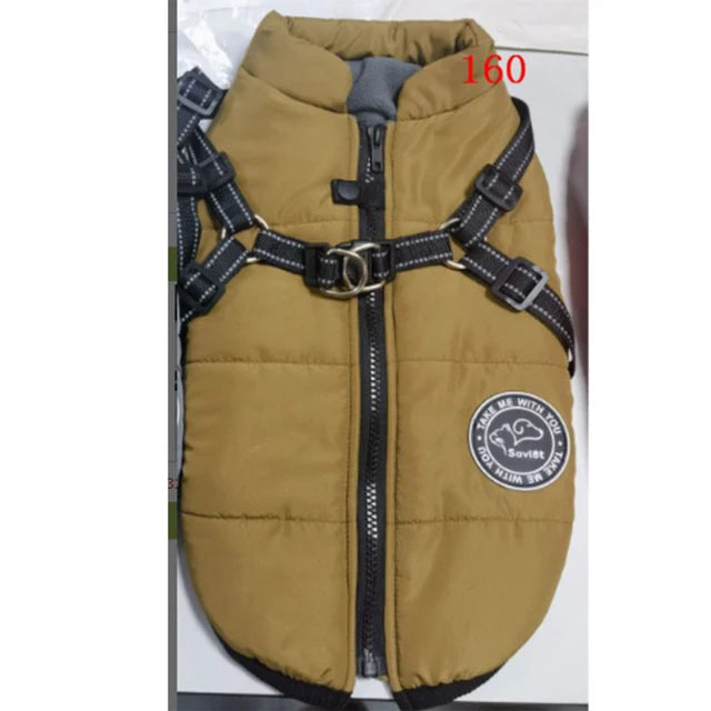 Warm Fleece-Lined Waterproof Dog Jacket for Winter | Built-in Harness & Reflective Trim