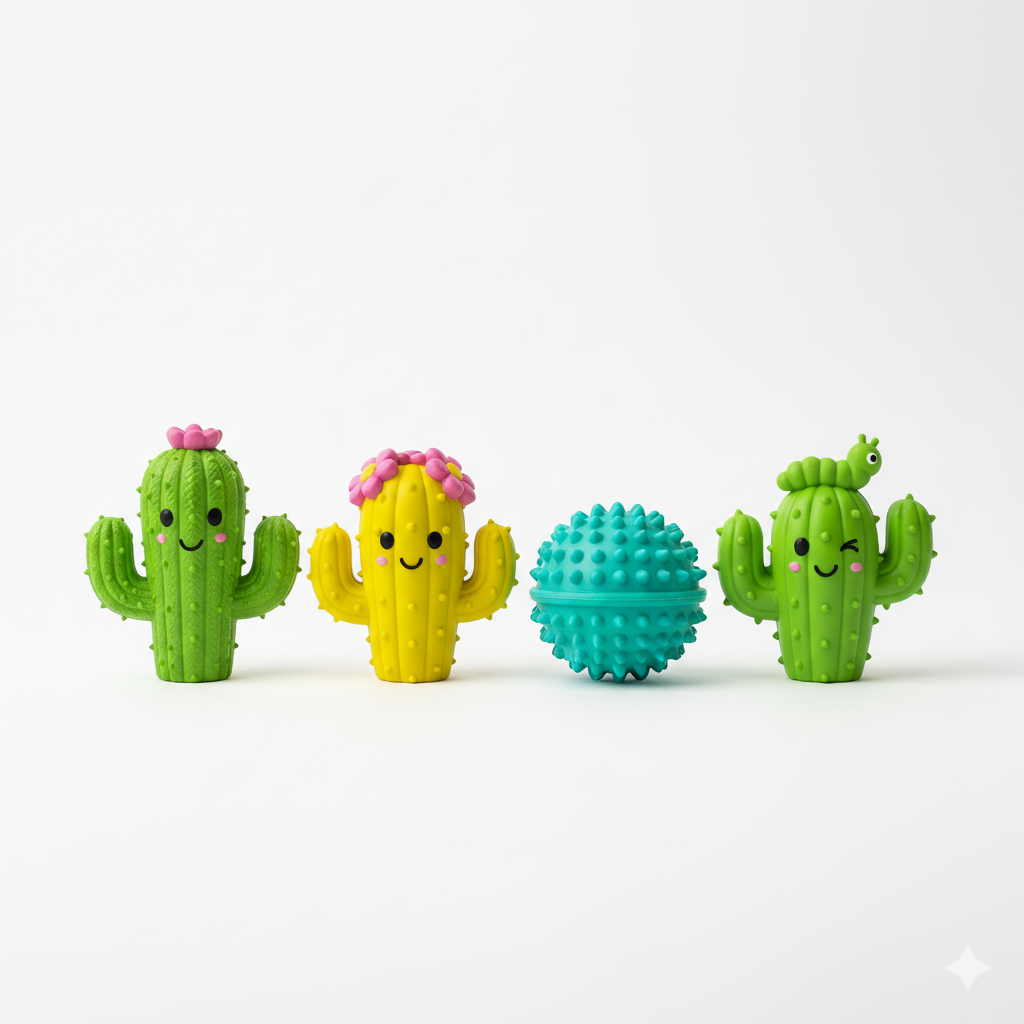 Squeaky Cactus Dog Chew Toy | TPR Rubber Dental Cleaning for Small Dogs