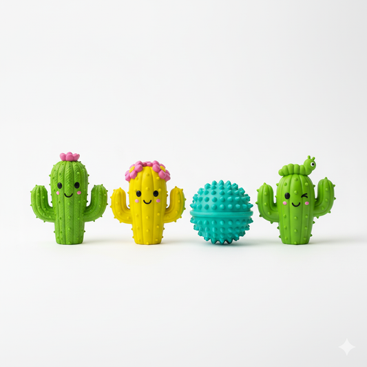 Squeaky Cactus Dog Chew Toy | TPR Rubber Dental Cleaning for Small Dogs