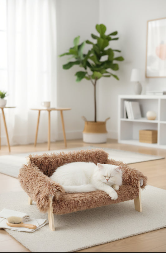 Elevated Cat Sofa for Joint Relief | Modern Plush Kitten Couch with Washable Cushion