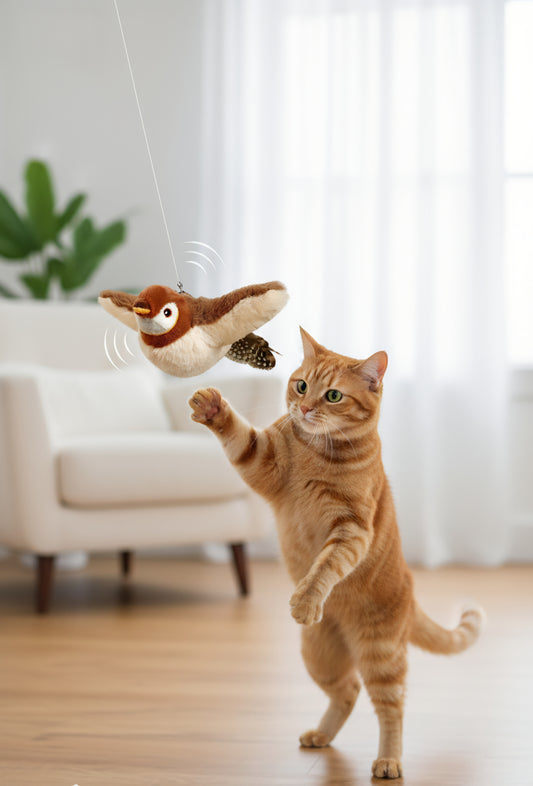 Realistic Flapping & Chirping Bird Cat Toy | Plush Interactive Hunter Simulation