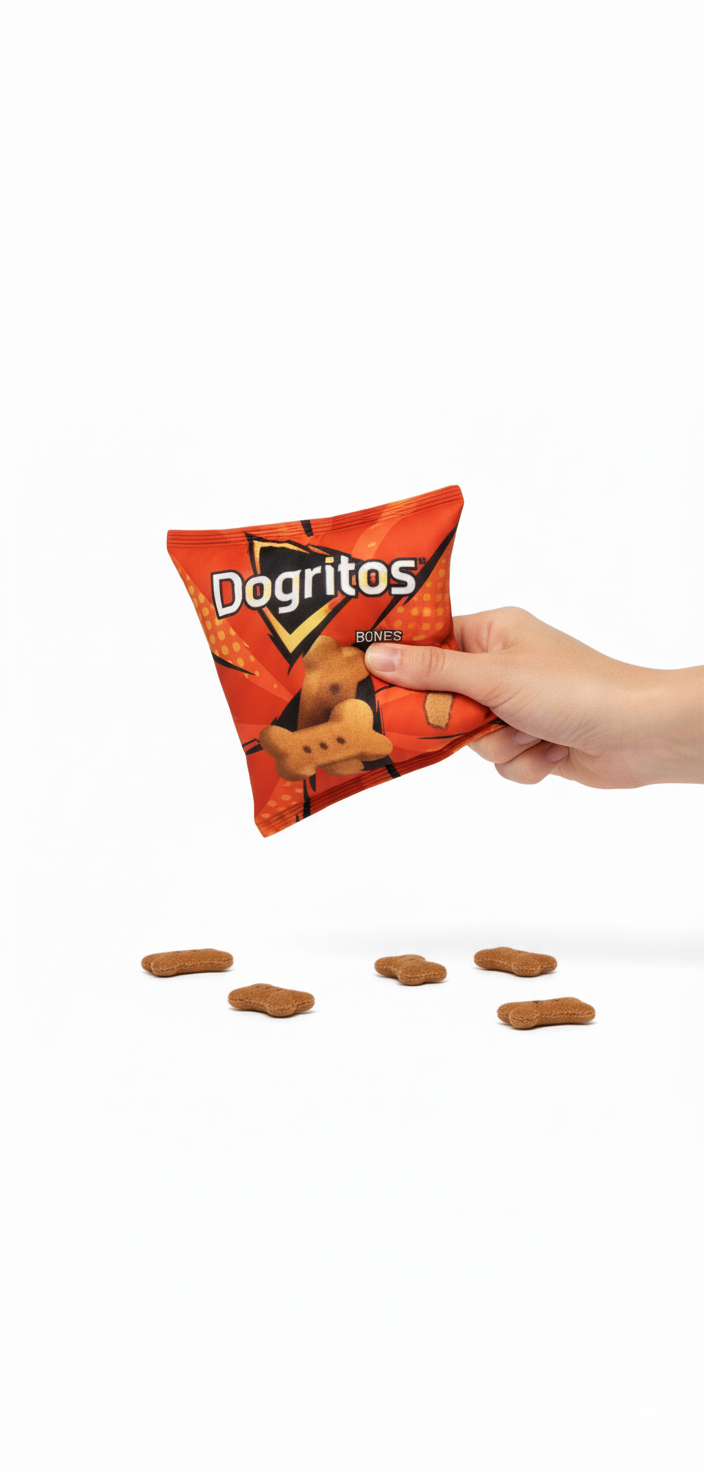 Plush Potato Chip Bag Dog Toy | Interactive Squeaky & Crinkle Toy