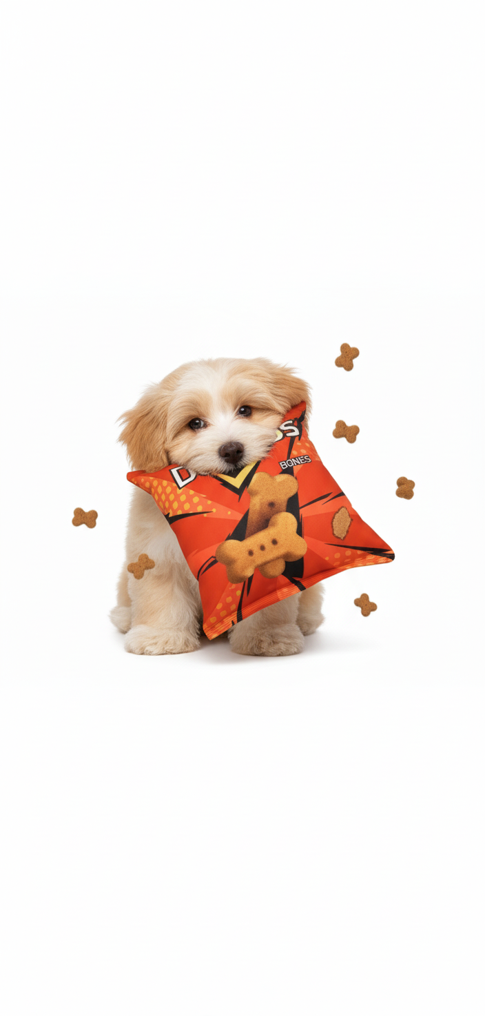 Plush Potato Chip Bag Dog Toy | Interactive Squeaky & Crinkle Toy