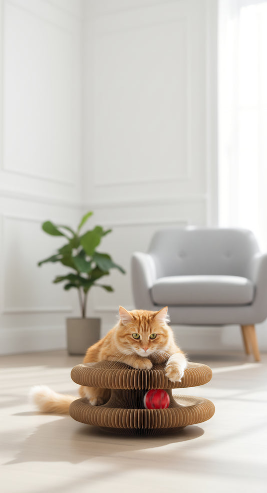 Viral Cat Scratcher Lounge: 2-in-1 Foldable Cardboard Cat Cave & Toy