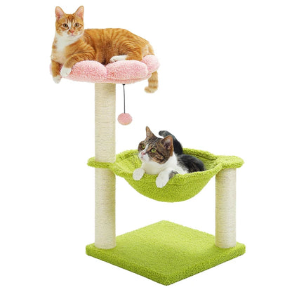 Cute Flower Cat Tree: Multi-Level Tower with Hammock & Sisal Scratching Post