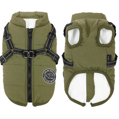 Warm Fleece-Lined Waterproof Dog Jacket for Winter | Built-in Harness & Reflective Trim