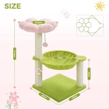 Cute Flower Cat Tree: Multi-Level Tower with Hammock & Sisal Scratching Post