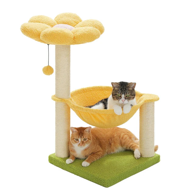 Cute Flower Cat Tree: Multi-Level Tower with Hammock & Sisal Scratching Post