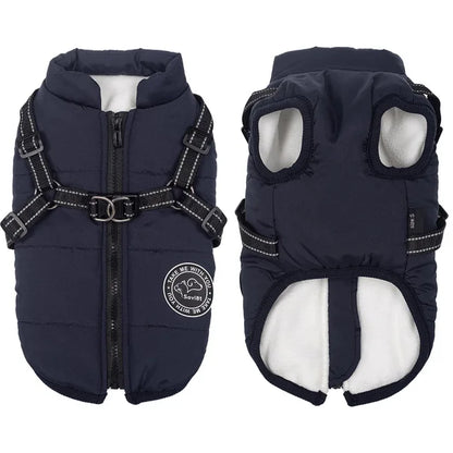 Warm Fleece-Lined Waterproof Dog Jacket for Winter | Built-in Harness & Reflective Trim