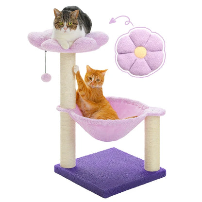 Cute Flower Cat Tree: Multi-Level Tower with Hammock & Sisal Scratching Post